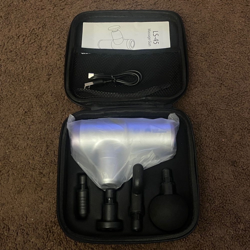 Portable Silver Massage Gun with Attachments
